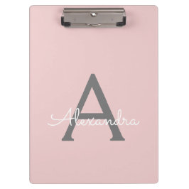 Roze Goud Moderne Script Vrouwelijke Monogram Naam Klembord