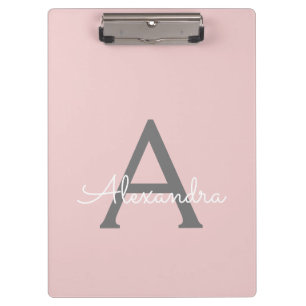 Roze Goud Moderne Script Vrouwelijke Monogram Naam Klembord