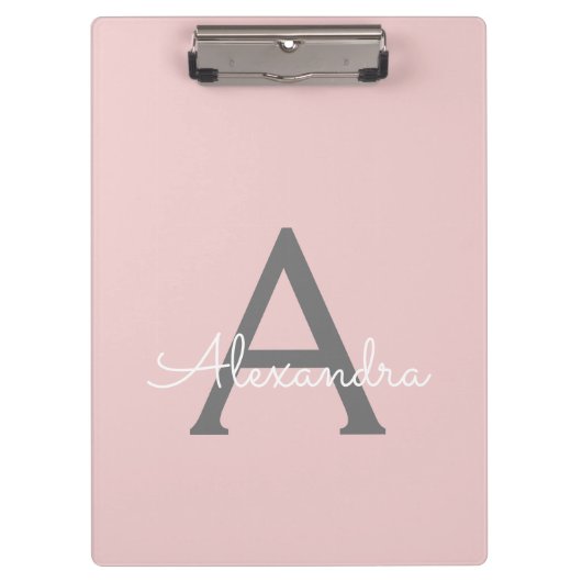 Roze Goud Moderne Script Vrouwelijke Monogram Naam Klembord (Voorkant)