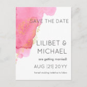 Roze Goud Moderne Trouwdatum Bewaar Postkaart (Voorkant)