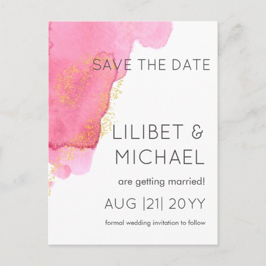 Roze Goud Moderne Trouwdatum Bewaar Postkaart (Voorkant)