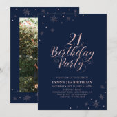 Roze Goud | Moderne Typografie 21e Verjaardagsfees Kaart (Voorkant / Achterkant)