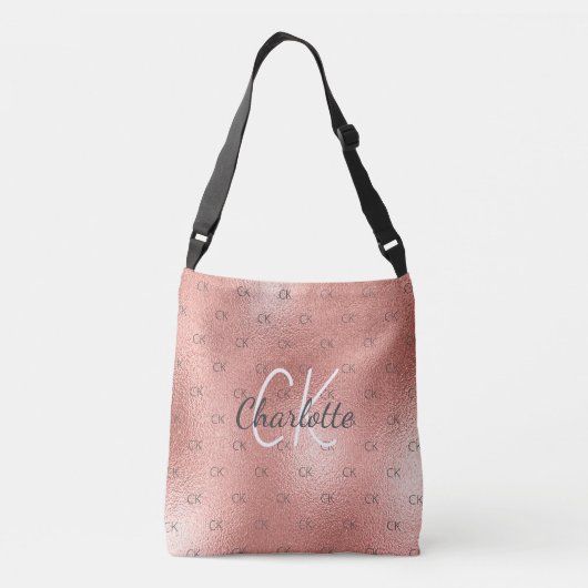 Roze goud monogram elegante script crossbody tas (Achterkant)