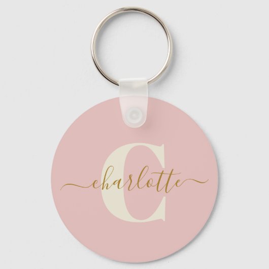Roze Goud Monogram Naam Script Persoonlijk Sleutelhanger (Voorkant)