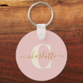 Roze Goud Monogram Naam Script Persoonlijk Sleutelhanger (Voorkant)