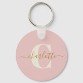 Roze Goud Monogram Naam Script Persoonlijk Sleutelhanger (Achterkant)