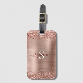 Roze Goud Monogram Nep-Glitters Meisjesachtige Gla Bagagelabel