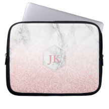 Roze Goud Monogram+ Sneeuw Bokeh + Marmer