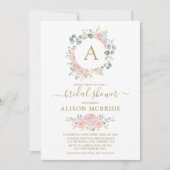 Roze Goud Monogram Waterverf Bloem Vrijgezellenfee Kaart (Voorkant)