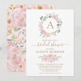 Roze Goud Monogram Waterverf Bloem Vrijgezellenfee Kaart