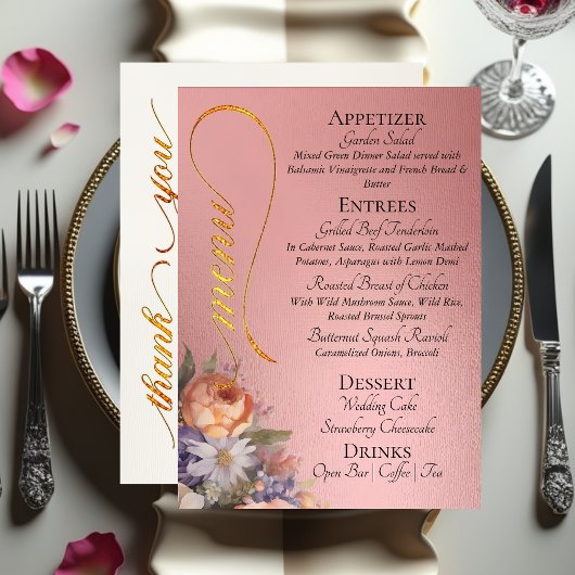 Roze Goud - Monogram, Wilde Bloemen & Dank Je Menu