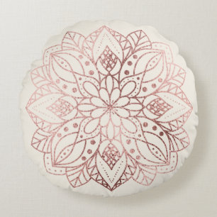 Roze Goud Natuur Mandala Rond Kussen