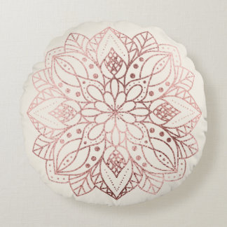Roze Goud Natuur Mandala Rond Kussen