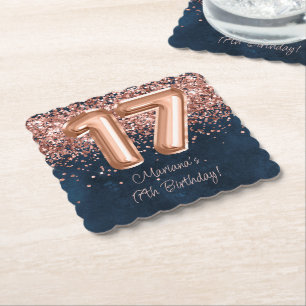 Roze Goud Navy Blauwe 17e Verjaardagsfeestje Kartonnen Onderzetters