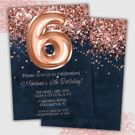Roze Goud Navy Blauwe 6e Verjaardagsfeest Uitnodig Kaart