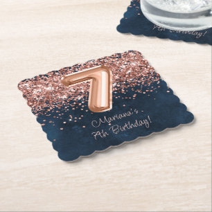Roze Goud Navy Blauwe 7e Verjaardagsfeestje Kartonnen Onderzetters