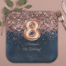 Roze Goud Navy Blauwe 8e Verjaardagsfeestje