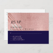 Roze Goud Navy Blauwe Glitters Glans Look BRUILOFT Briefkaart (Voorkant / Achterkant)