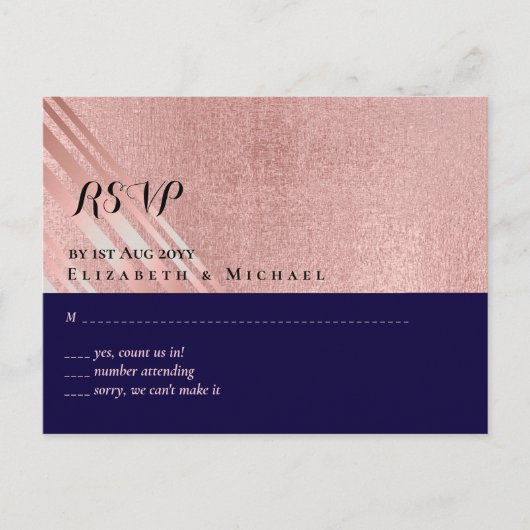 Roze Goud Navy Blauwe Glitters Glans Look BRUILOFT Briefkaart (Voorkant)