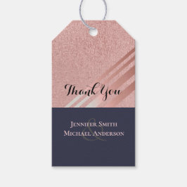 Roze Goud Navy Blauwe Glitters Glans Look BRUILOFT Cadeaulabel