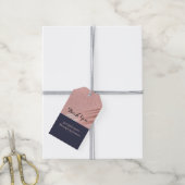 Roze Goud Navy Blauwe Glitters Glans Look BRUILOFT Cadeaulabel (Met Touw)