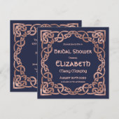 Roze Goud & Navy Blauwe Keltische Knoop Uitnodigin Kaart (Voorkant / Achterkant)
