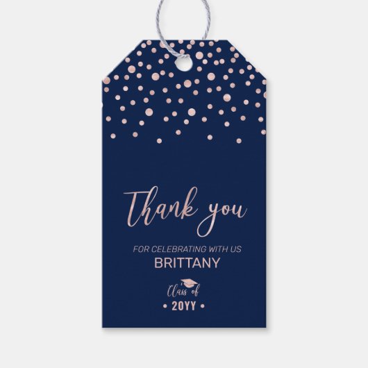 Roze Goud & Navy Blauwe Moderne Afstudeerfeest Cadeaulabel (Voorkant)