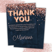 Roze Goud Navy Blauwe Verjaardagsfeest Bedankkaart