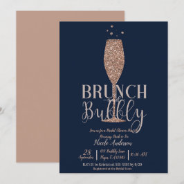 Roze Goud Navy Champagne Bruisende Bruiloft Brunch Kaart
