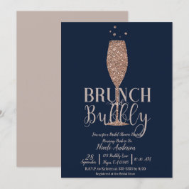 Roze Goud Navy Champagne Bruisende Bruiloft Brunch Kaart