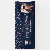 Roze Goud Navy Confetti Felicitaties Afstuderen Spandoek (Verticaal)