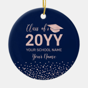 Roze Goud & Navy Foto Afstudeercadeau met Kerst Keramisch Ornament