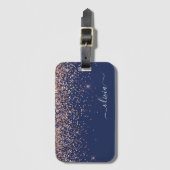 Roze Goud Navyblauw Glitter Monogram Bagagelabel (Voorkant (verticaal))