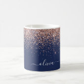 Roze Goud Navyblauw Glitter Monogram Koffiemok (Center)