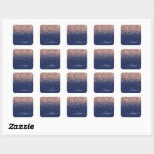 Roze Goud Navyblauw Glitter Monogram Vierkante Sticker (Vel)
