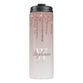 Roze Goud Nep Glitter Druppel Glans Ombre Monogram Thermosbeker (Voorkant)