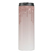 Roze Goud Nep Glitter Druppel Glans Ombre Monogram Thermosbeker (Achterkant)
