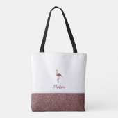 Roze Goud Nep Glitter Flamingo op Wit Tote Bag (Achterkant)
