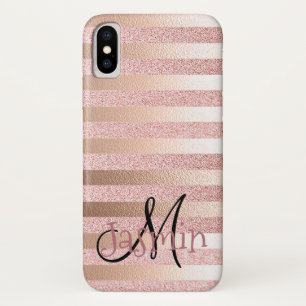 Roze Goud Nep Glitter & Roze Goud Folie Strepen Case-Mate iPhone Case