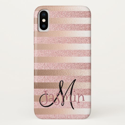 Roze Goud Nep Glitter & Roze Goud Folie Strepen Case-Mate iPhone Case (Achterkant)