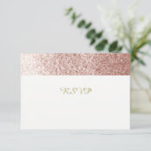 Roze Goud Nep Glitter RSVP Kaartje (Staand voorkant)