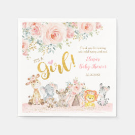 Roze Goud Oerwoud Safari Dieren Baby shower Servet