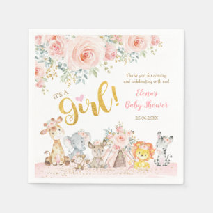 Roze Goud Oerwoud Safari Dieren Baby shower Servet