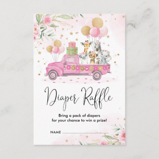 Roze Goud Oerwoud Safari Dieren Luier Raffle Informatiekaartje (Voorkant)