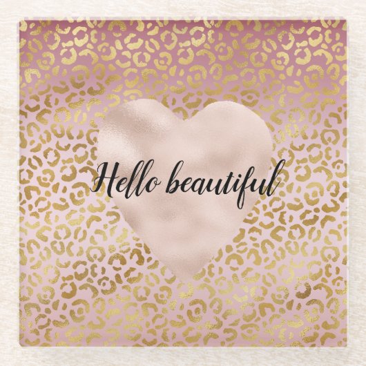 Roze Goud Ombre Leopard Print Onderzetter (Voorkant)