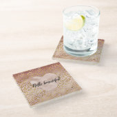 Roze Goud Ombre Leopard Print Onderzetter Glazen Onderzetter (Schuin)