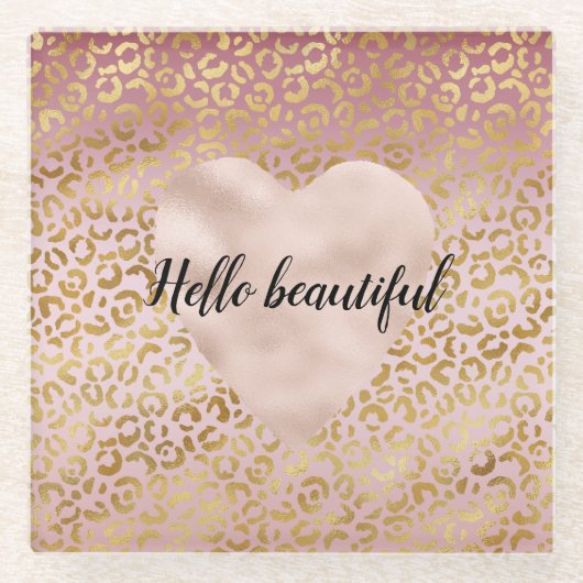 Roze Goud Ombre Leopard Print Onderzetter Glazen Onderzetter (Voorkant)