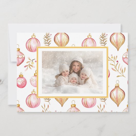 Roze Goud  Ornamenten Foto Kerst Kaart (Voorkant)