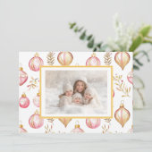 Roze Goud  Ornamenten Foto Kerst Kaart (Staand voorkant)