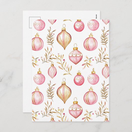 Roze Goud  Ornamenten Kerst Briefkaart (Voorkant / Achterkant)